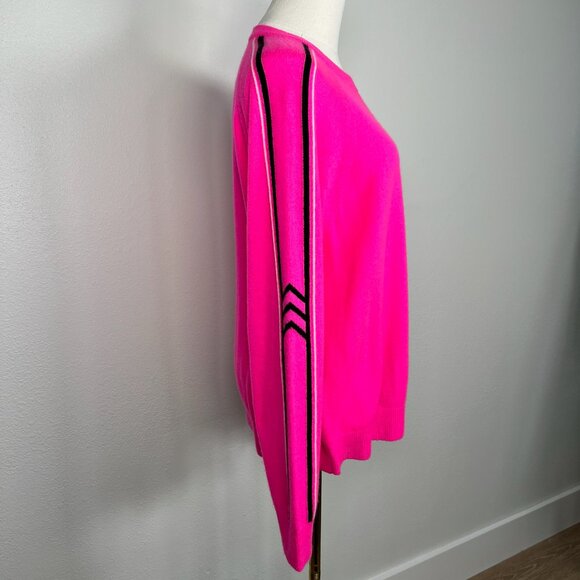 Brodie Cashmere Barbie Pink Aspen Stripe Sweater - Size L - Picture 2 of 7
